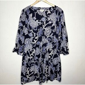 Fat Face Maddox‎ Palace Faux Wrap Dress Women's US 14 Blue Floral Long Sleeve